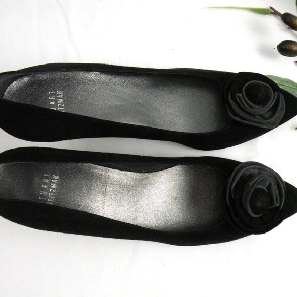 NEW Stuart Weitzman Black/Gray Suede Rosette Pumps 7.5 M - Picture 3 of 7